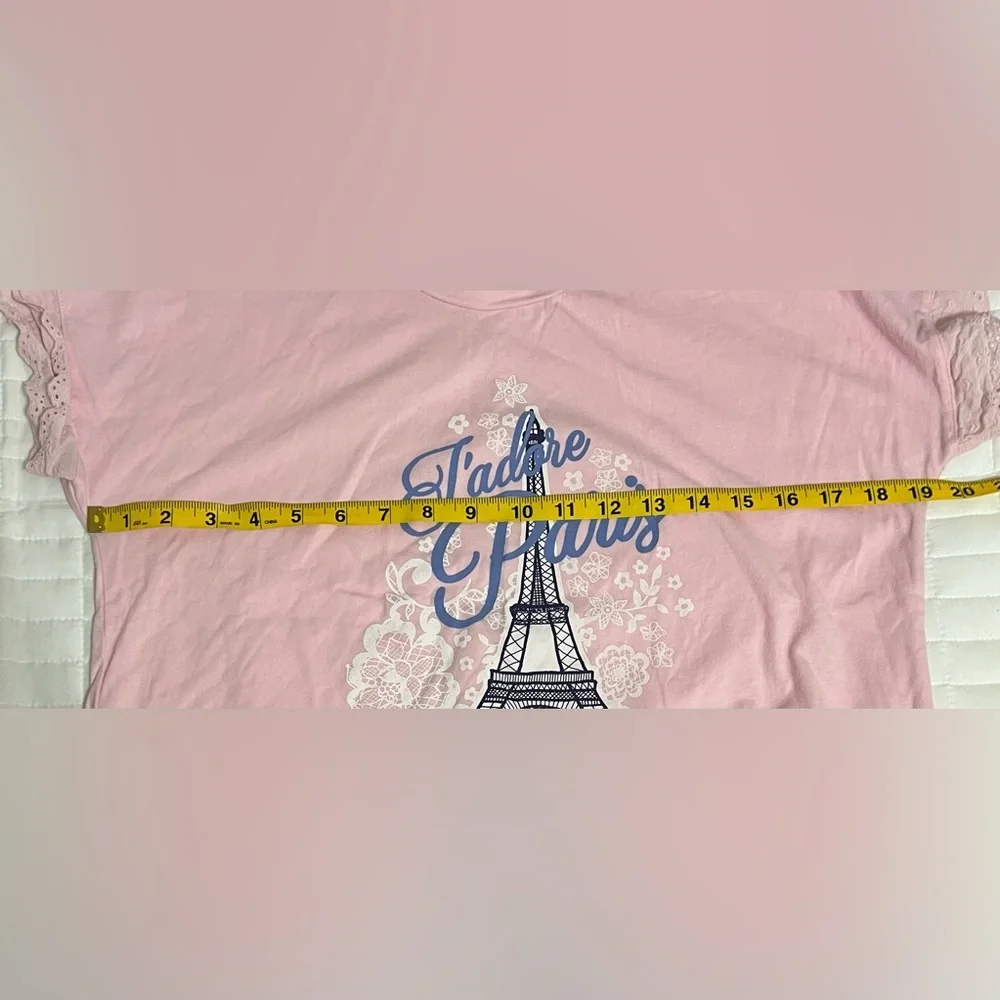 Peter Alexander “J’adore Paris” Eiffel Tower short sleeve eyelet ruffle sleeve M